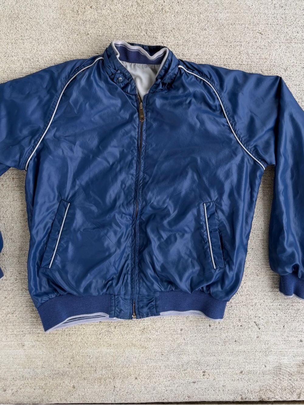 Vintage Outerwear From Sears Men’s Reversible Varsity Jacket Satin Blue Size XL